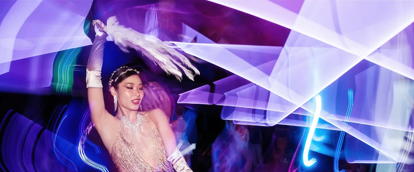A performer in the laser show