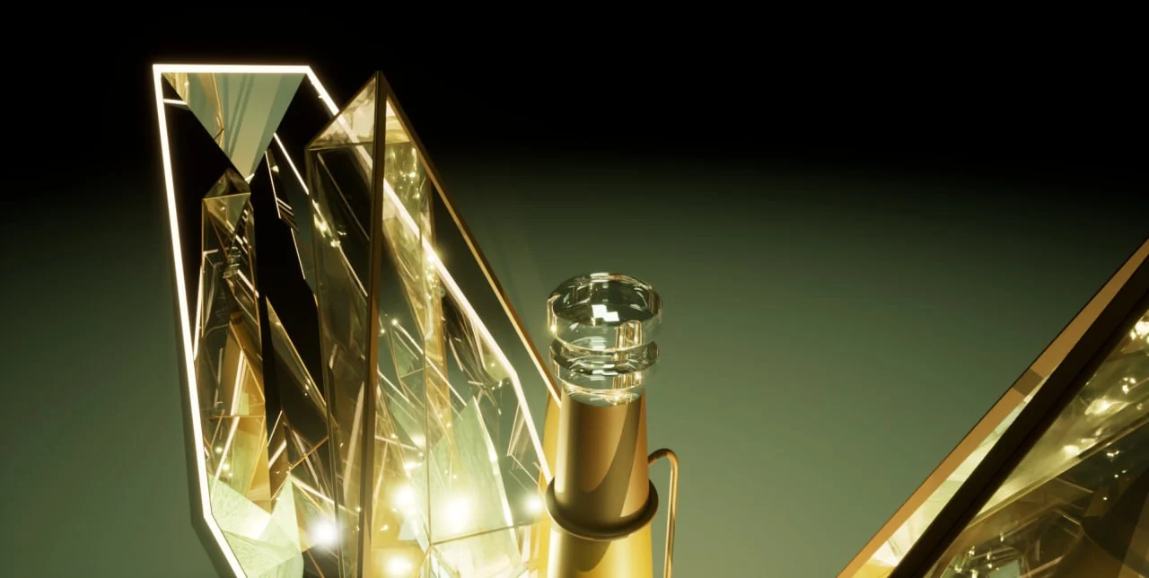 Close-up of the glass shards and the bottle neck